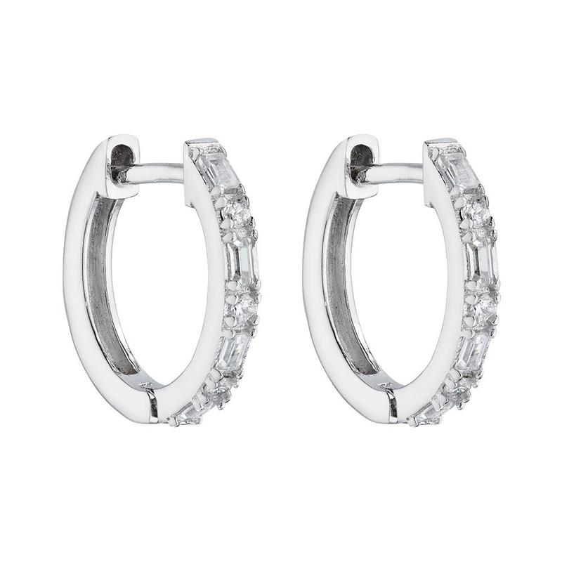 Baguette Cubic Zirconia Silver Hoop Earrings Bradley Hatch