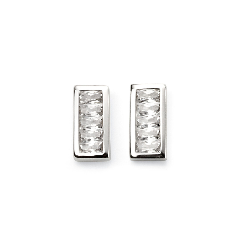 Bar Stud Silver and Cubic Zirconia Stud Earrings