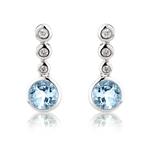 9ct White Gold Diamond & Aquamarine Drop Earrings