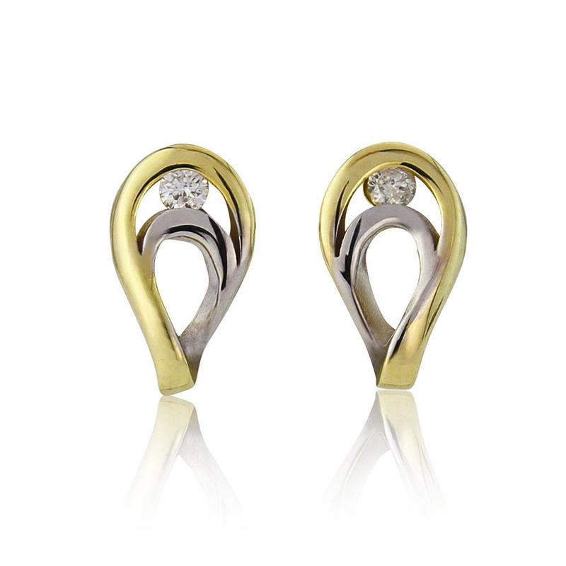 9ct Yellow & White Gold Diamond Set Stud Earrings