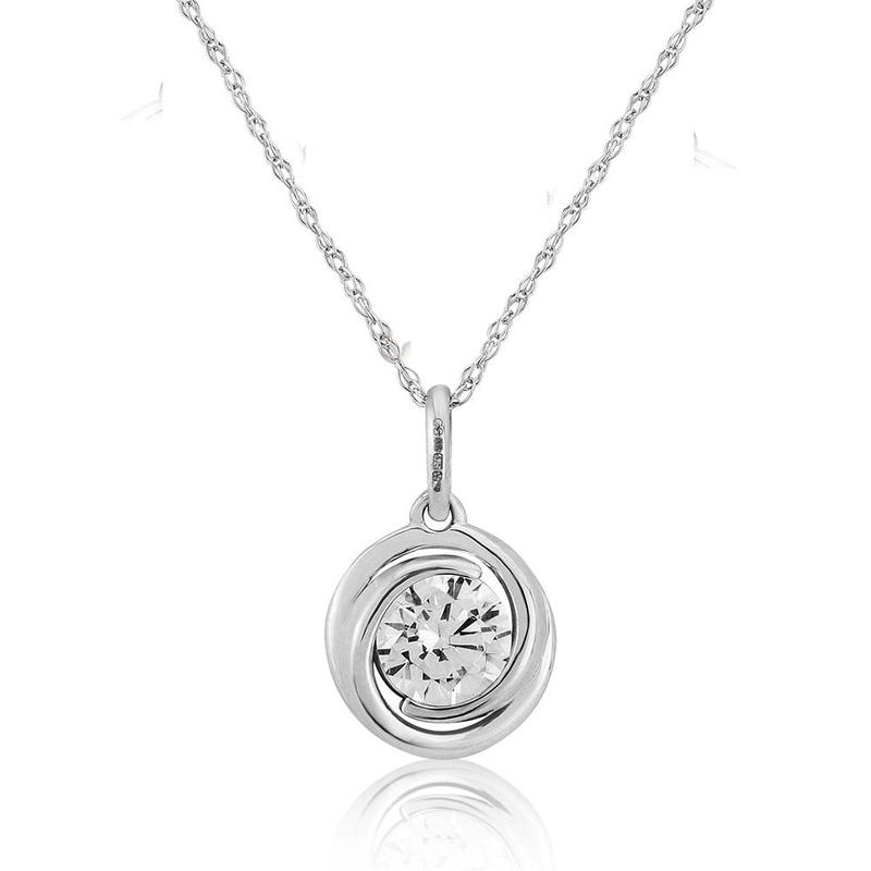 9ct White Gold Cubic Zirconia Swirl Necklace
