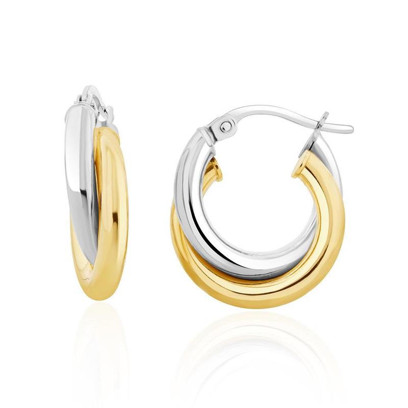 9ct Yellow and White Gold Double Hoop Earrings