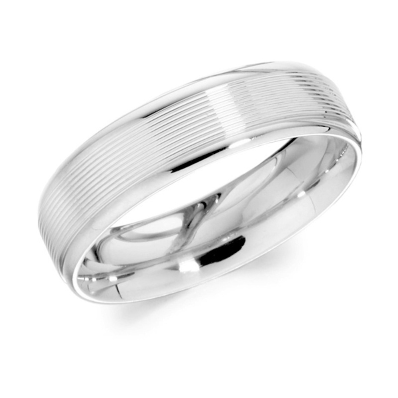 Pierre 6mm Ribbed Flat Top 9ct White Gold Band