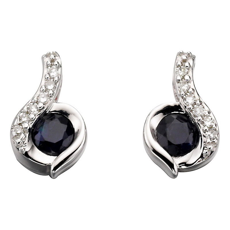 Sapphire & Diamond Swirl Stud Earrings