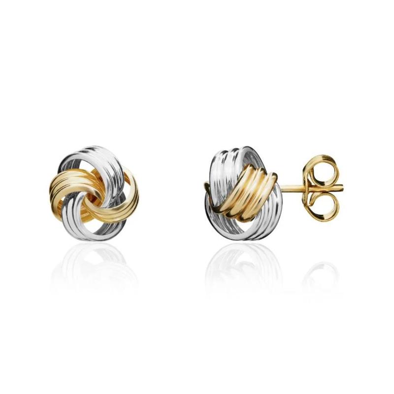 Ribbed Knot Two Tone 9ct Gold Stud Earrings