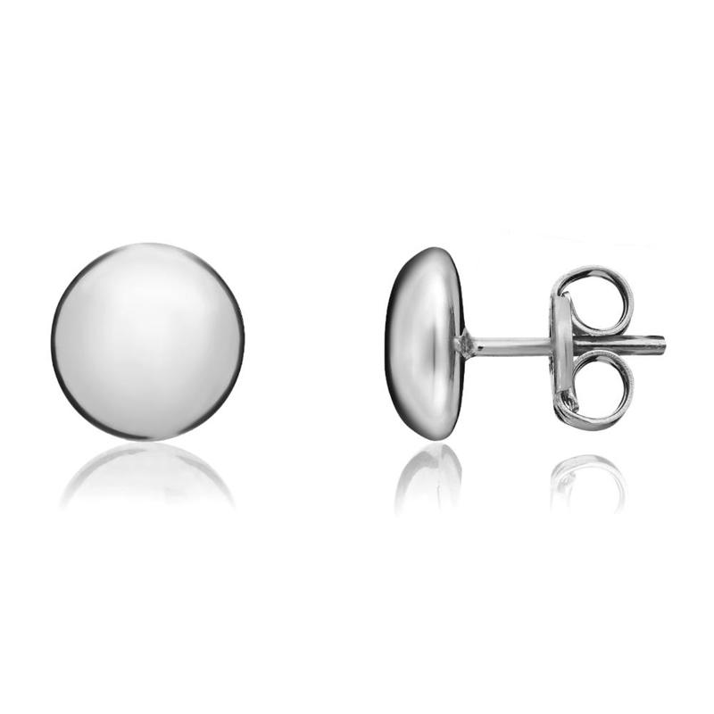 Round Button Style 9ct White Gold Stud Earrings