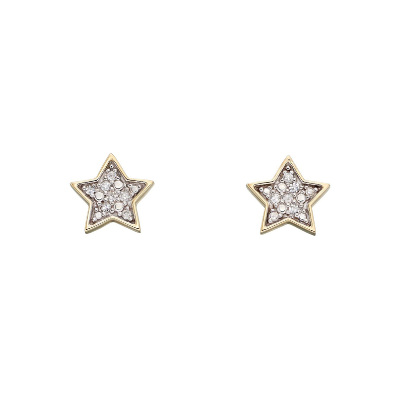Star Diamond Stud Earrings in 9ct Yellow Gold