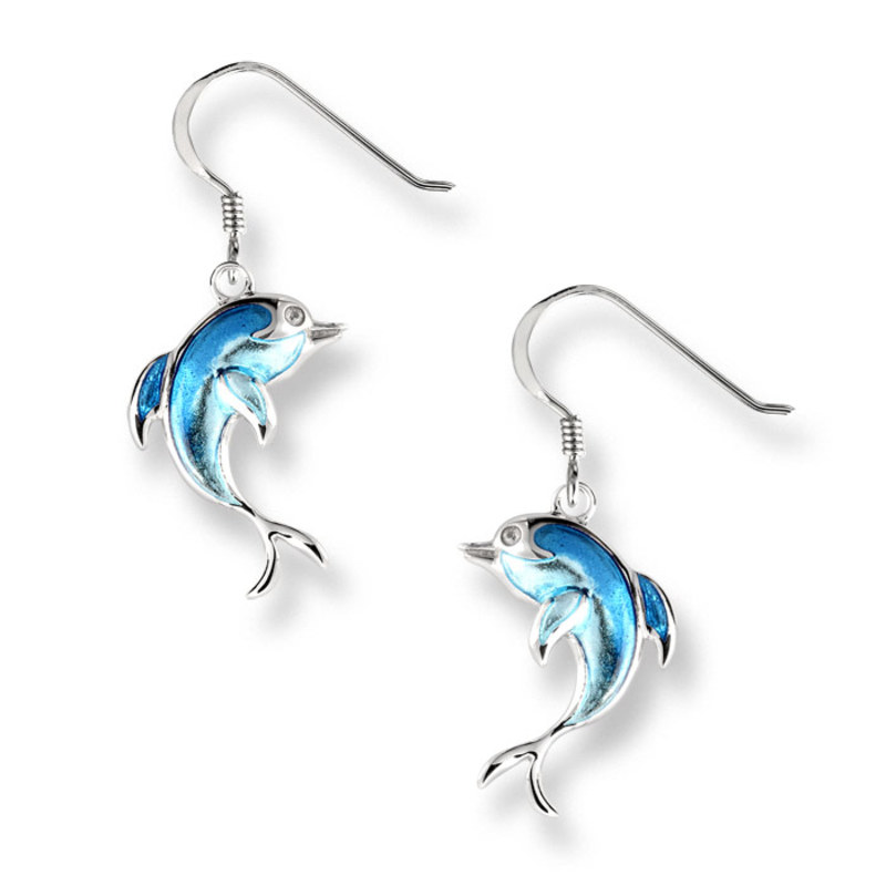 Nicole Barr Silver Turquoise Dolphin Drop Earrings