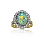 Black Opal and Diamond 18ct Gold Cluster Ring