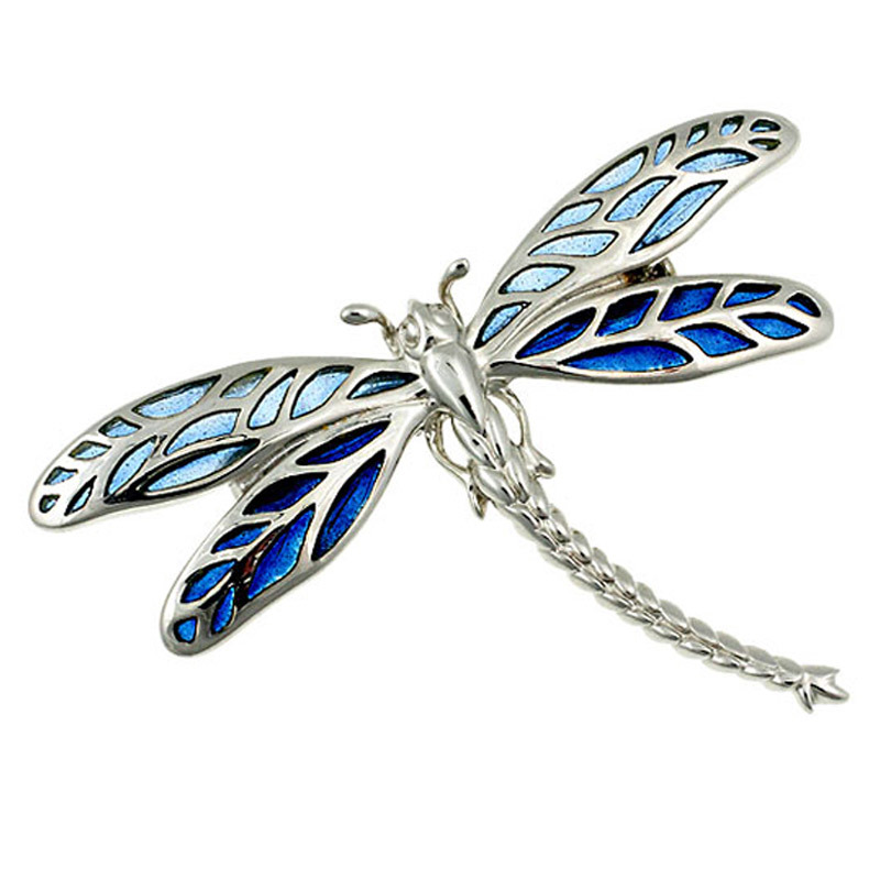 Nicole Barr Silver Blue Enamal Dragonfly Brooch
