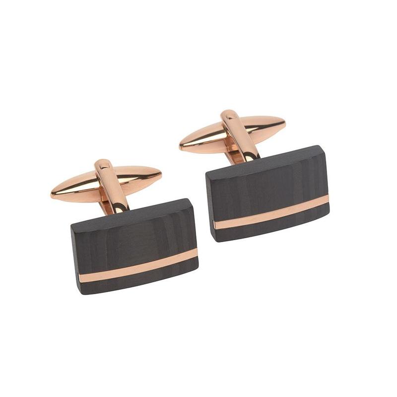 Unique & Co Black and Rose Gold Steel Cufflinks