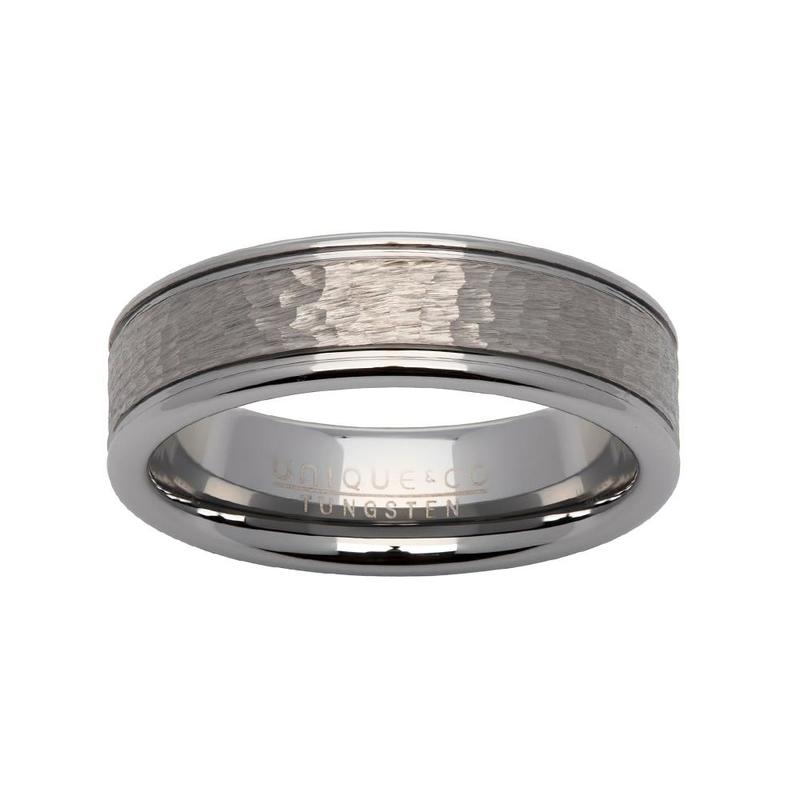 7mm Tungsten Carbide Hammered Finish Ring