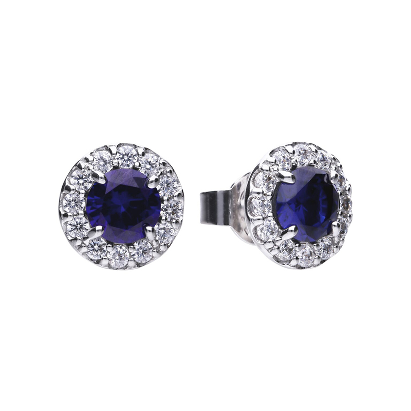 Round Blue Diamonfire Pavé Set Stud Earrings