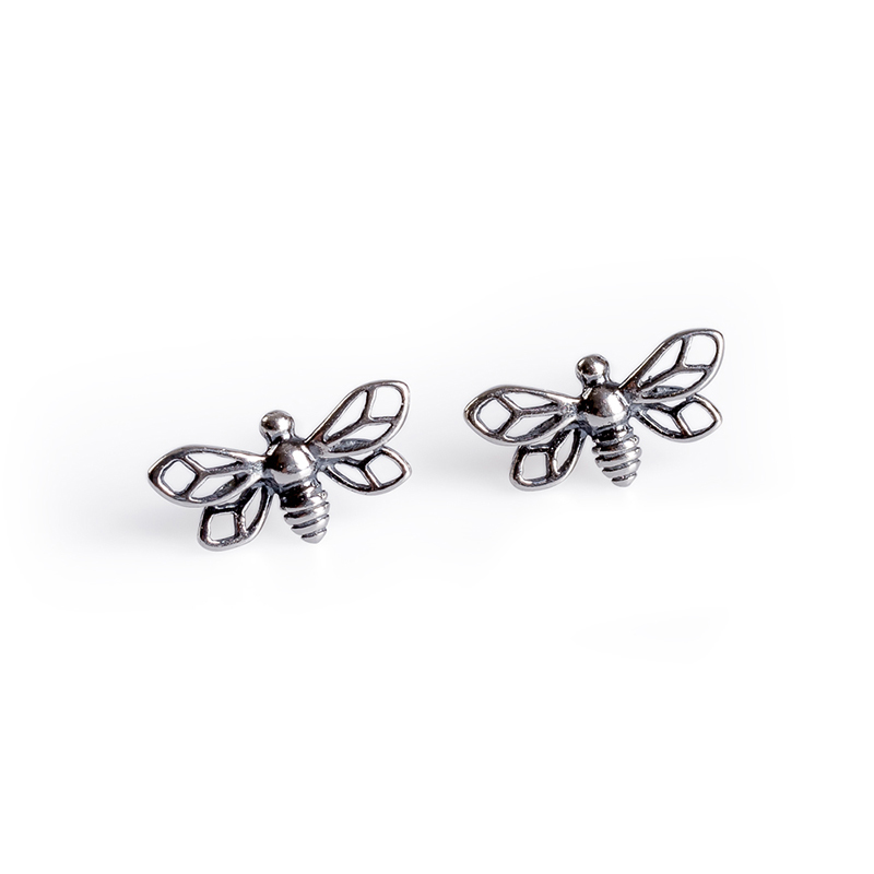 Bumble Bee Silver Stud Earrings