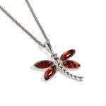 Amber Dragonfly Silver Pendant Necklace