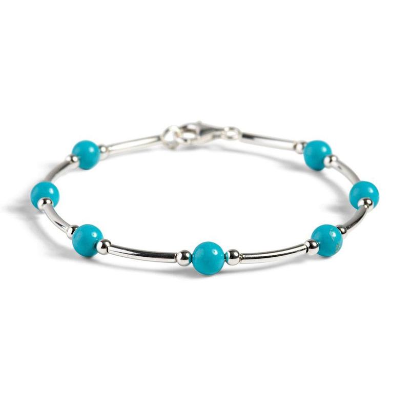Silver and Turquoise Beaded Tube Bracelet