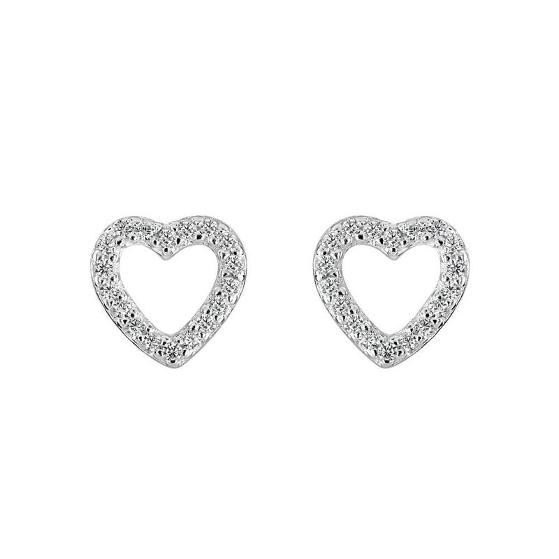 Dew Silver Open Heart Cubic Zirconia Stud Earrings