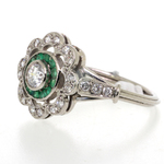 Emerald and Diamond Open Setting Cluster Ring