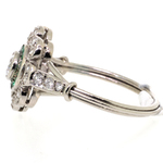Emerald and Diamond Open Setting Cluster Ring