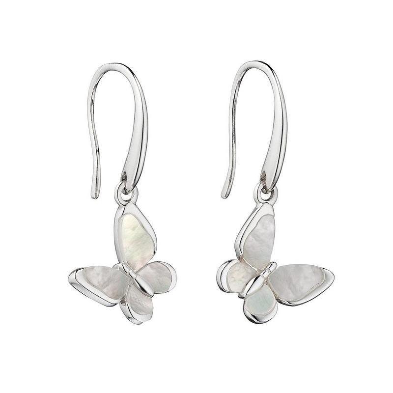 Mother of Pearl Butterfly Silver Drop Earrings