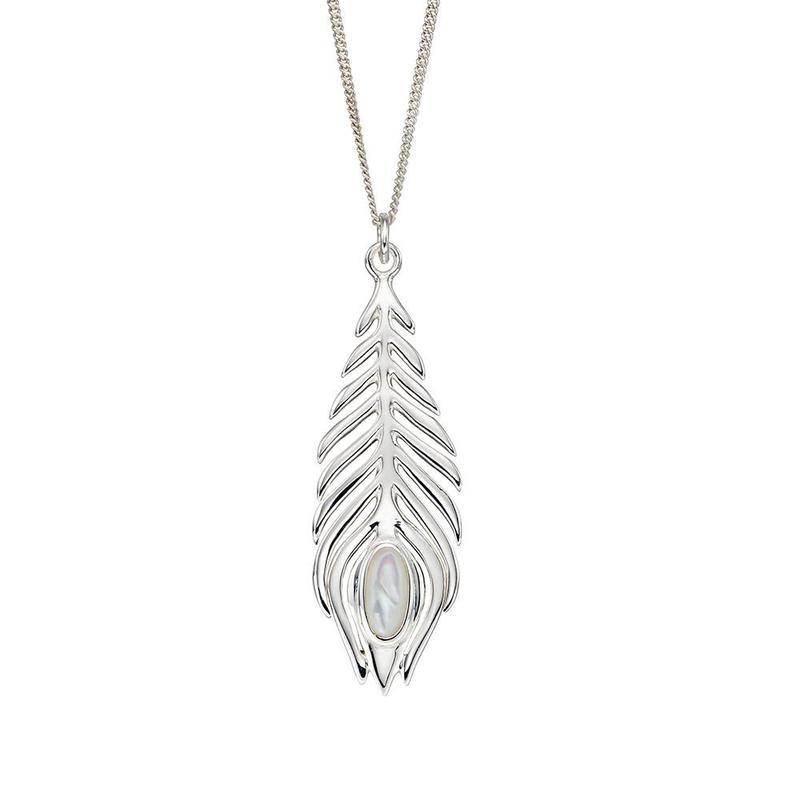 Silver & Mother of Pearl Peacock Feather Pendant