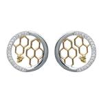 Bee in Honeycomb Silver and Gold Stud Earrings