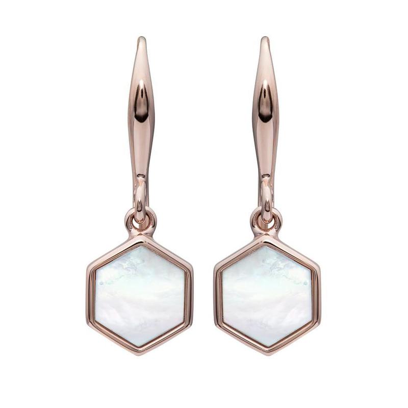 Mother of Pearl Silver Hexagonal Drop Earrings