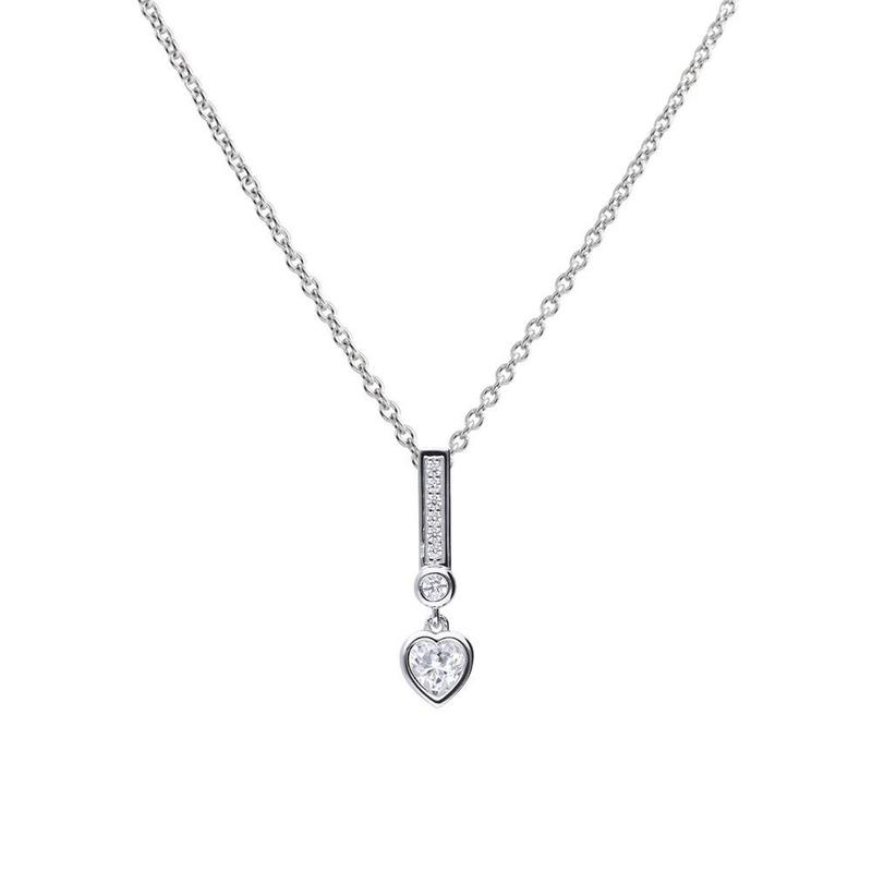 Bezel Heart Silver & Cubic Zirconia Drop Necklace