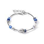 Pearl and Silver Blue Cube Gemstone Bracelet