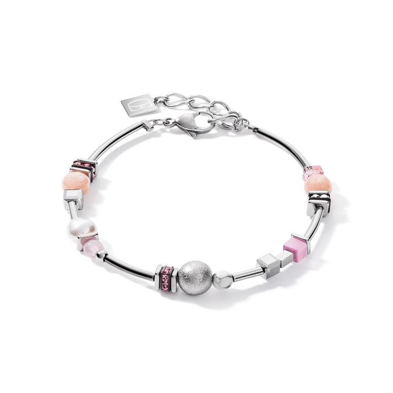 Pearl and Silver Rose Cube Gemstone Bracelet