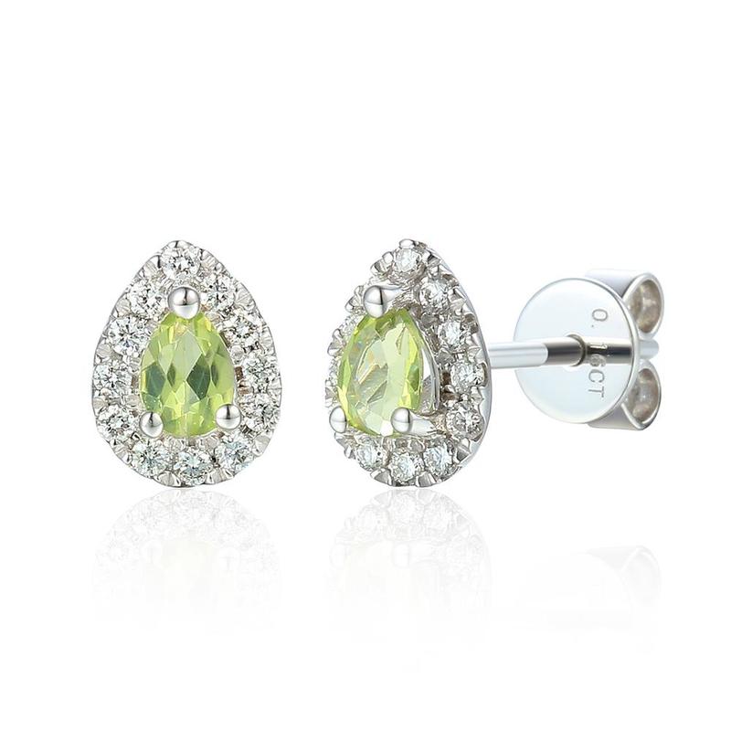 Pear Shaped Peridot & Diamond Stud Earrings