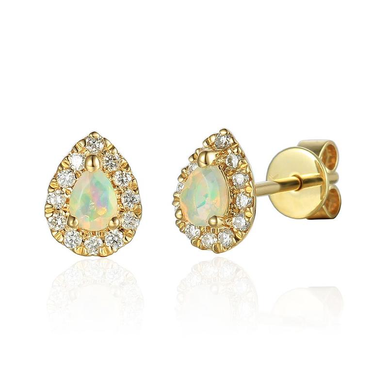Pear Shaped Opal & Diamond Stud Earrings