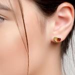 Two Colour Heart Amber and Silver Stud Earrings