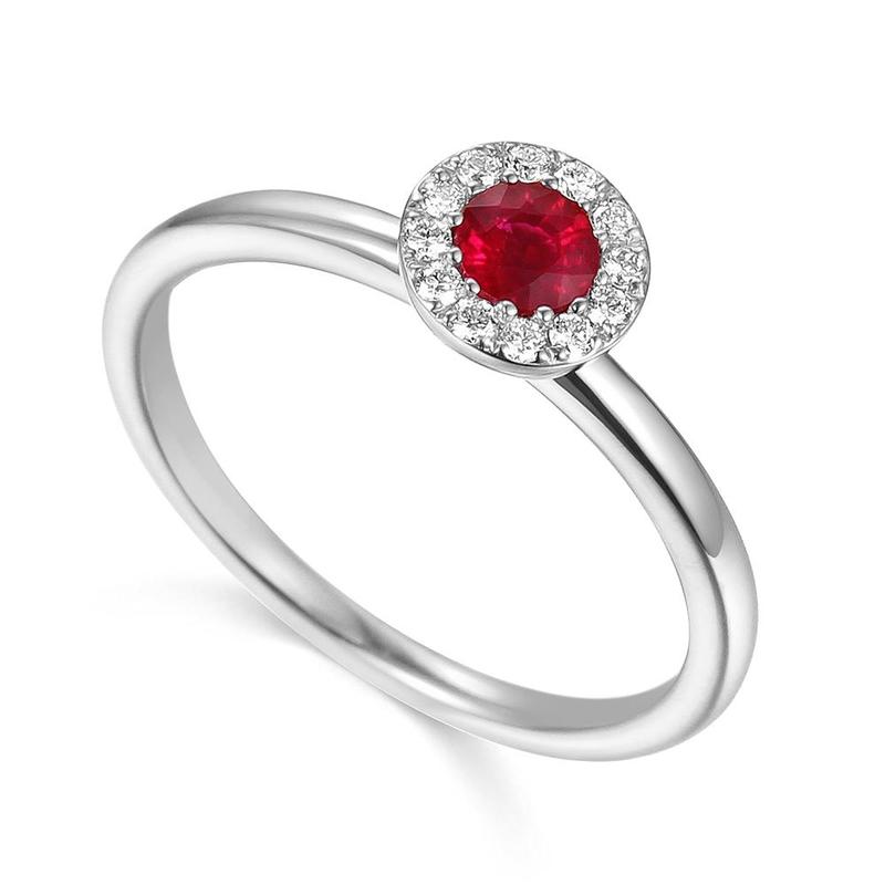 Round Halo Ruby & Diamond Cluster Ring