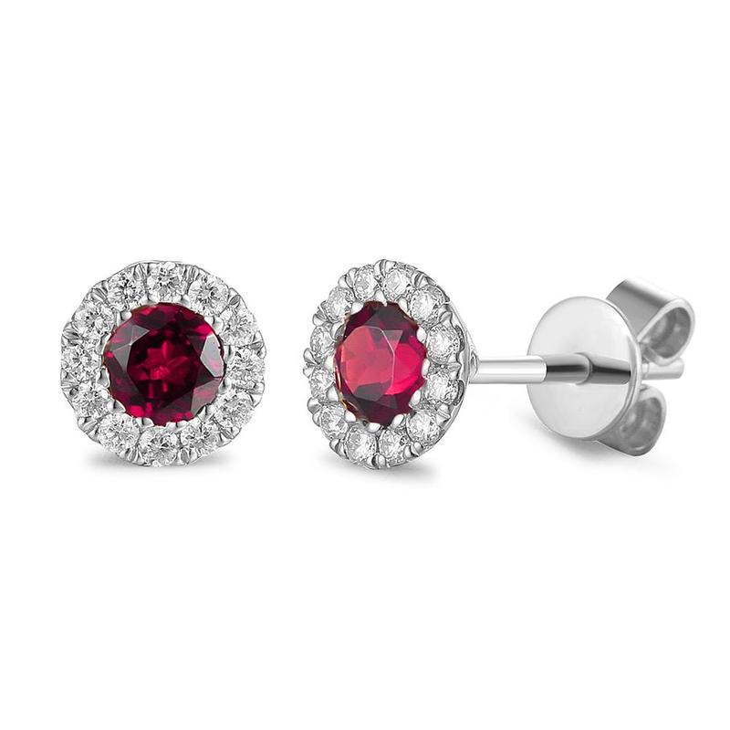Round Halo Ruby & Diamond Stud Earrings