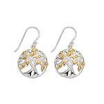 Tree of Life Gold Plated Disc Drop Earrings
