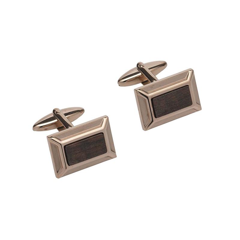 Rose Plated and Leopardwood Cufflinks