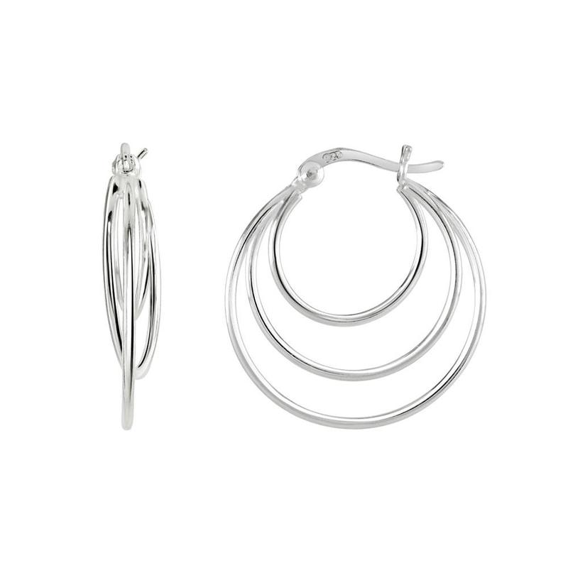Dew Silver Triple Loop Earrings