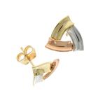 Three Colour Triangle Gold Stud Earrings