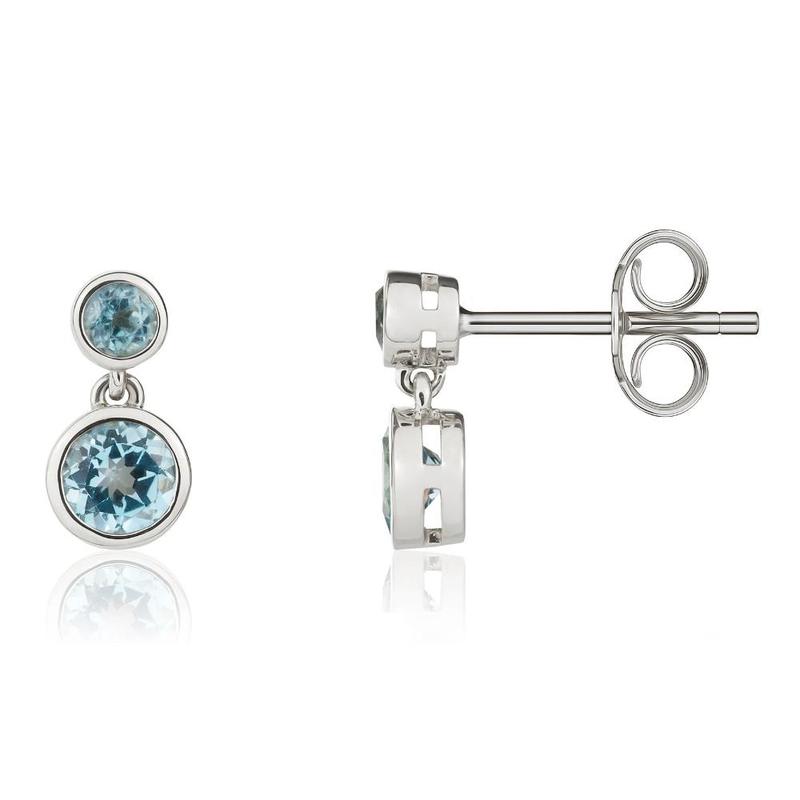 Blue Topaz Round 9ct White Gold Drop Earring