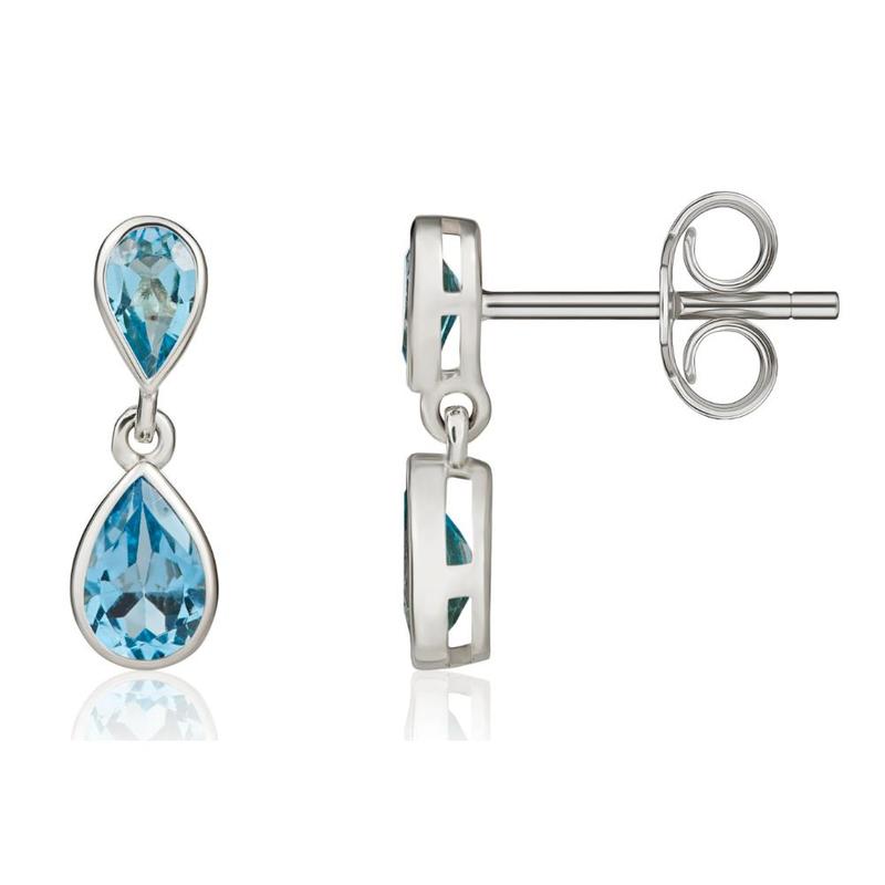 Blue Topaz Pear Shaped 9ct White Gold Drop Earring