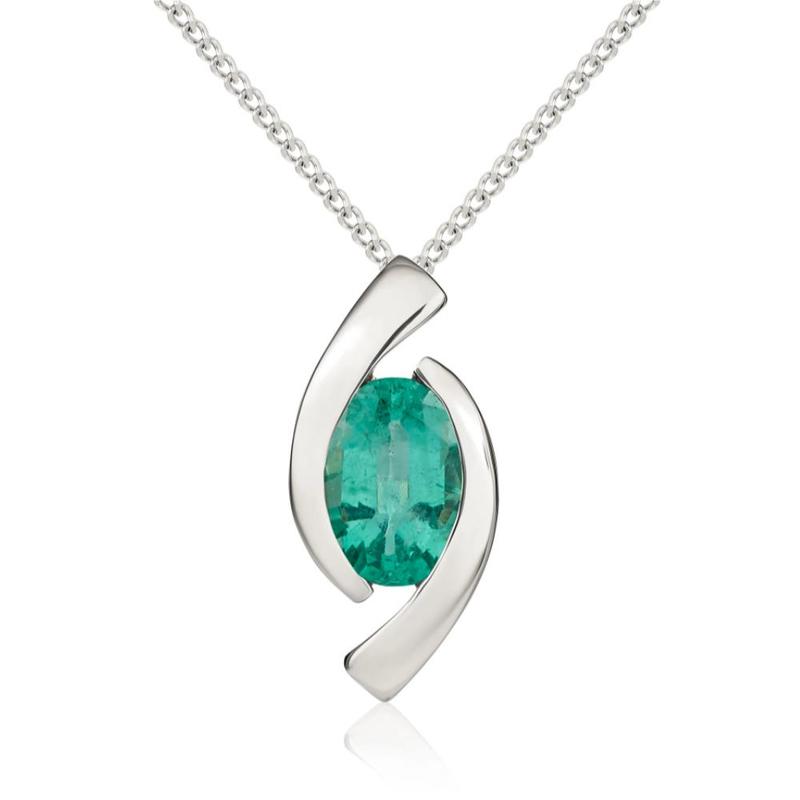 Emerald 'Eye' 9ct White Gold Pendant