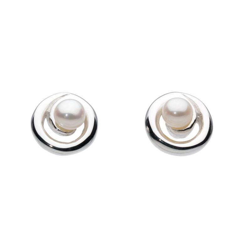 Dew Pearl Spiral Silver Stud Earrings