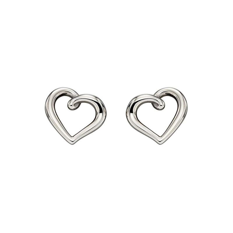 Organic Heart 9ct White Gold Stud Earrings