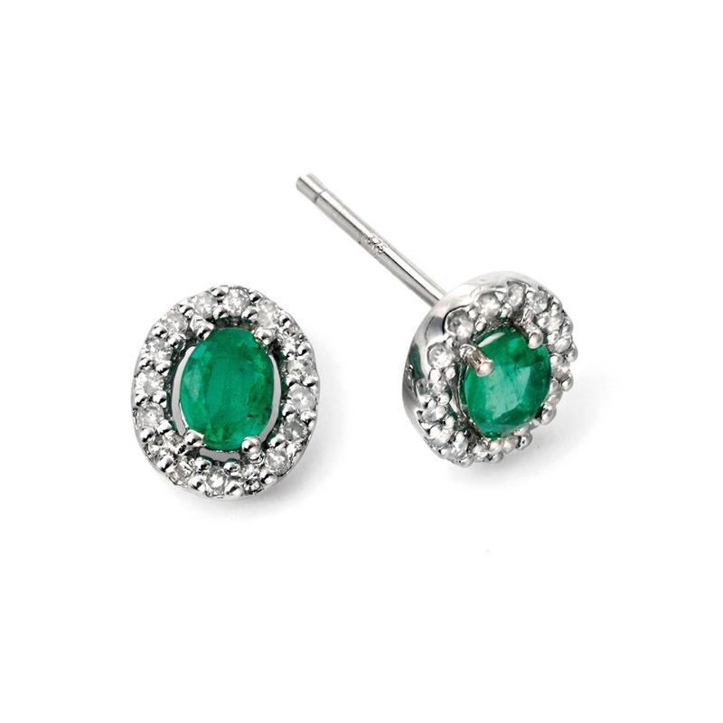 Emerald & Diamond Oval 9ct Stud Earrings