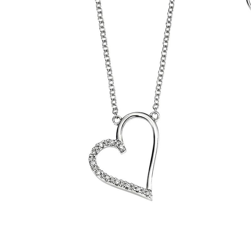 Diamond Open Heart 9ct White Gold Necklace