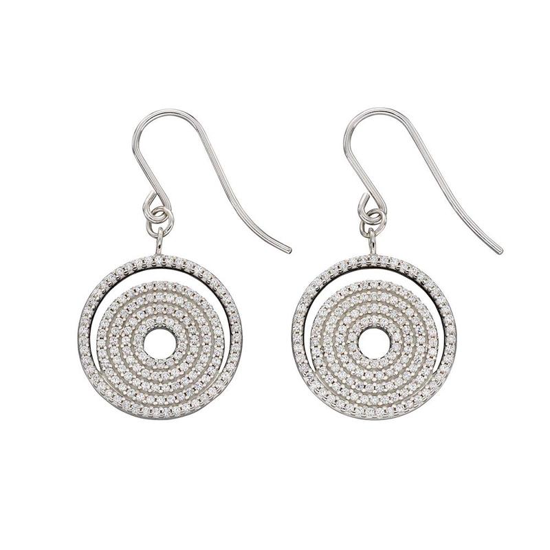 Spiral Cubic Zirconia & Silver Drop Earrings