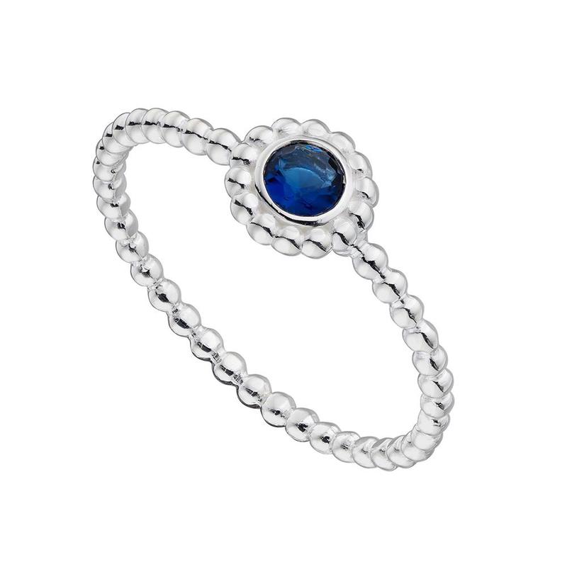 Blue Stone Beaded Detail Silver Ring