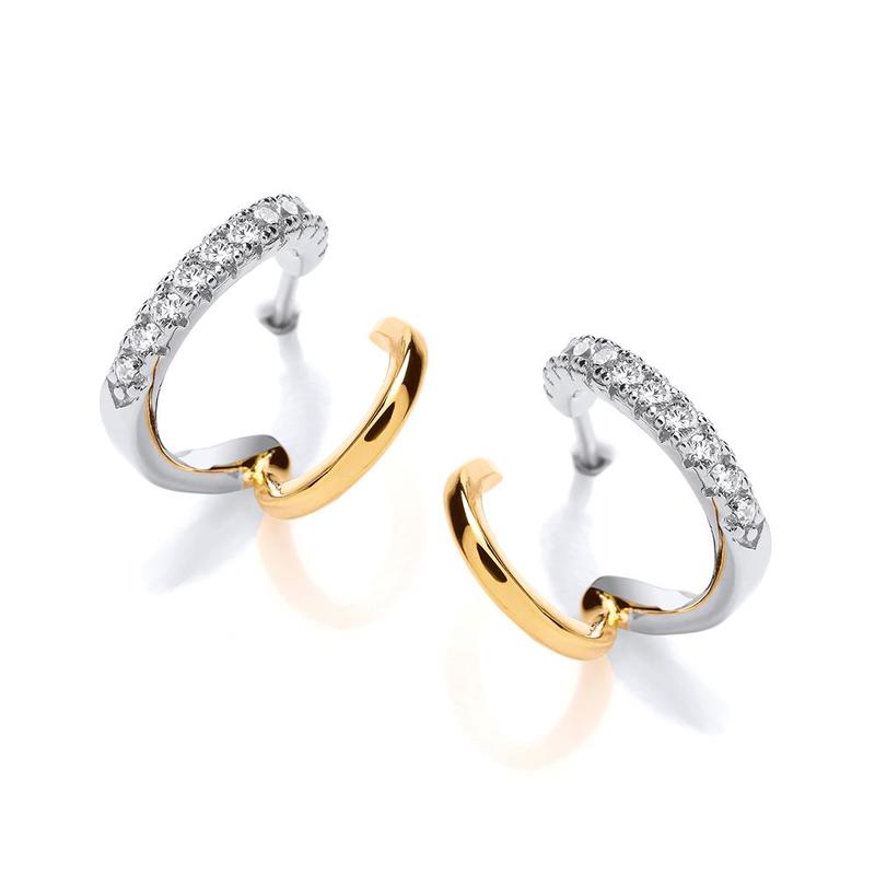 Silver, Gold & Cubic Zirconia Simple Hoop Earrings
