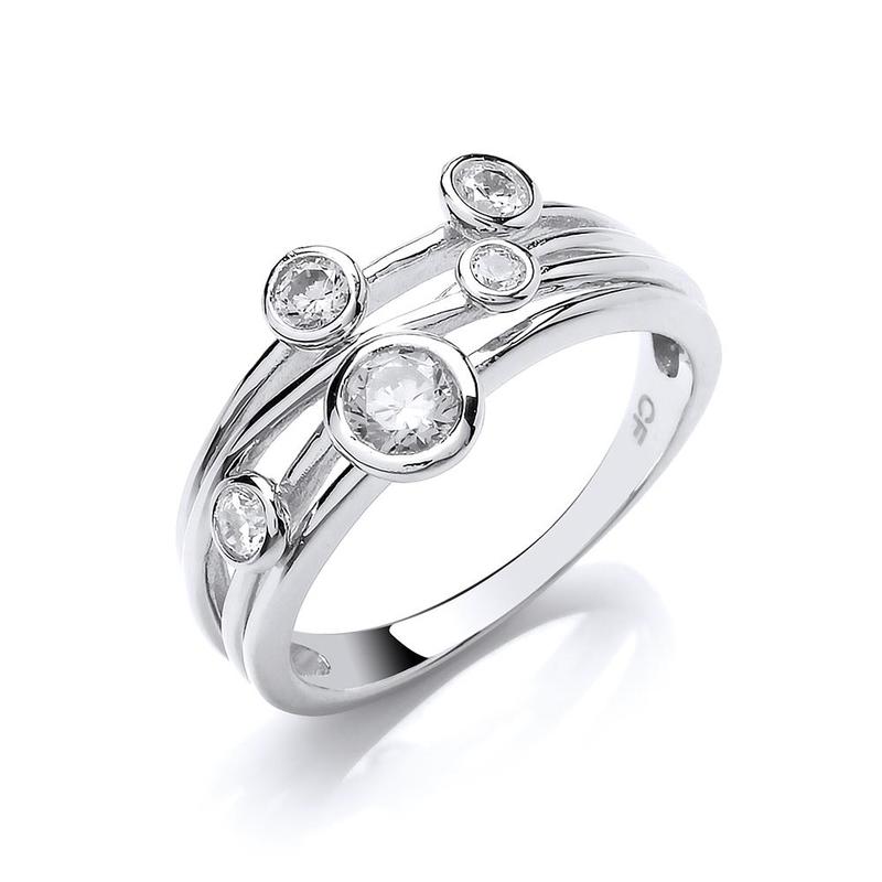 Cubic Zirconia Studded Silver Strand Ring